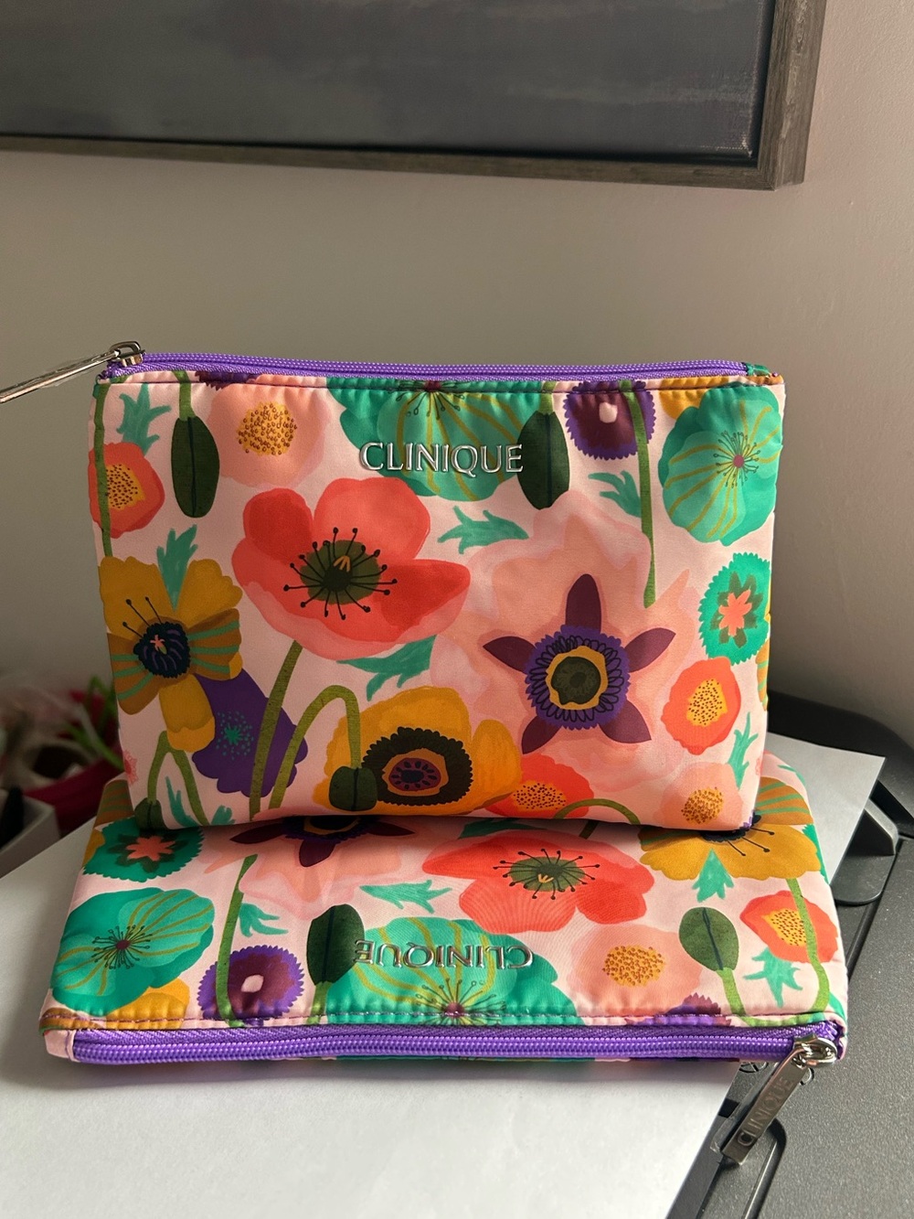 2/$10 Clinique Floral Makeup Pouch